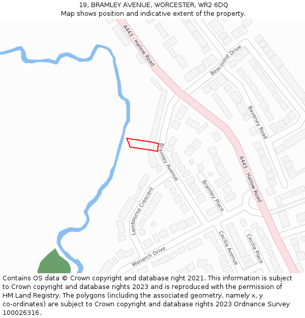 19, BRAMLEY AVENUE, WORCESTER, WR2 6DQ: Location map and indicative extent of plot