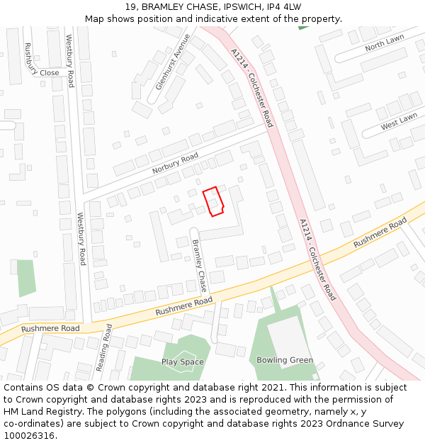 19, BRAMLEY CHASE, IPSWICH, IP4 4LW: Location map and indicative extent of plot