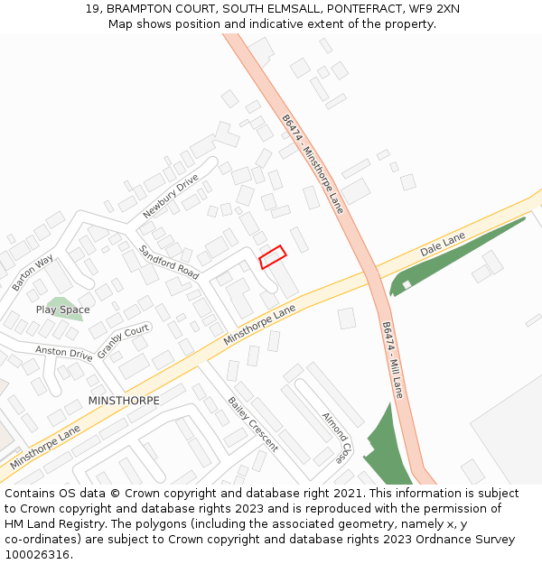 19, BRAMPTON COURT, SOUTH ELMSALL, PONTEFRACT, WF9 2XN: Location map and indicative extent of plot