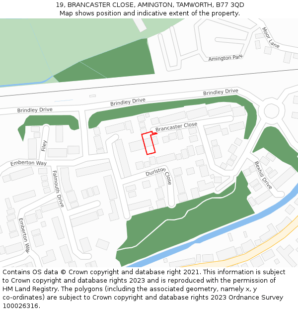 19, BRANCASTER CLOSE, AMINGTON, TAMWORTH, B77 3QD: Location map and indicative extent of plot