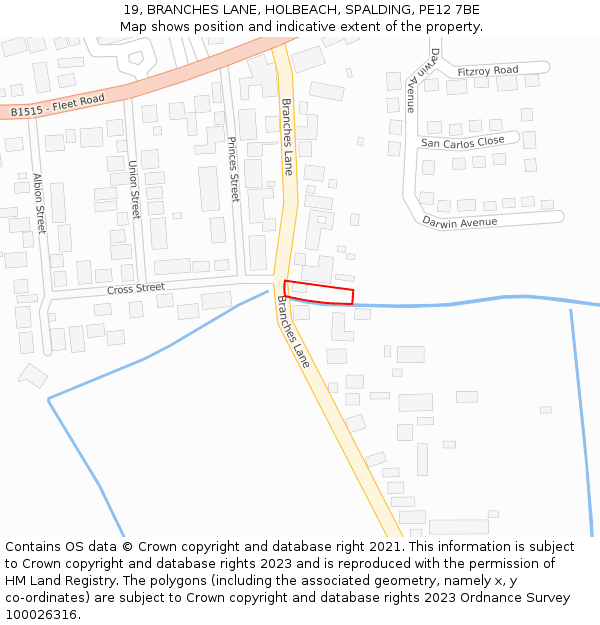 19, BRANCHES LANE, HOLBEACH, SPALDING, PE12 7BE: Location map and indicative extent of plot
