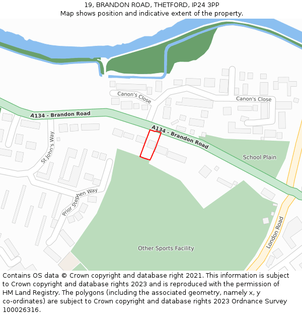 19, BRANDON ROAD, THETFORD, IP24 3PP: Location map and indicative extent of plot