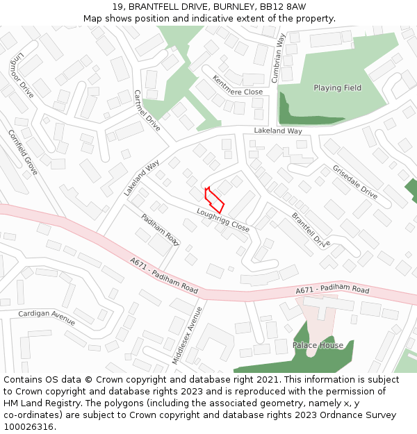 19, BRANTFELL DRIVE, BURNLEY, BB12 8AW: Location map and indicative extent of plot