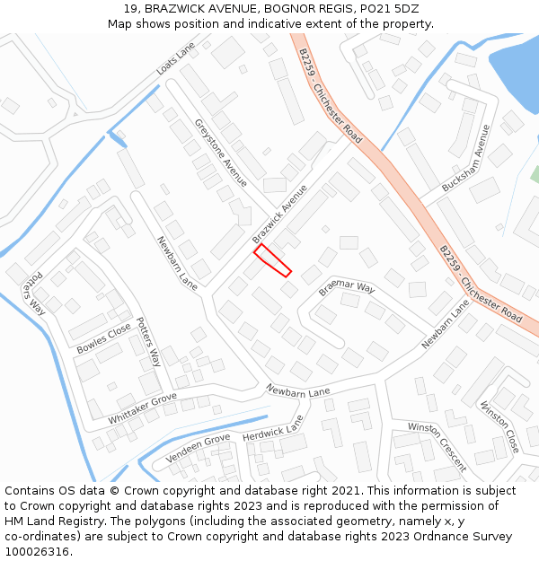 19, BRAZWICK AVENUE, BOGNOR REGIS, PO21 5DZ: Location map and indicative extent of plot