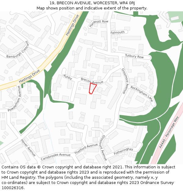 19, BRECON AVENUE, WORCESTER, WR4 0RJ: Location map and indicative extent of plot