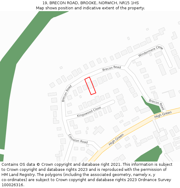 19, BRECON ROAD, BROOKE, NORWICH, NR15 1HS: Location map and indicative extent of plot