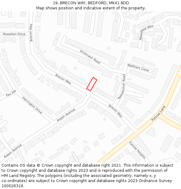 19, BRECON WAY, BEDFORD, MK41 8DD: Location map and indicative extent of plot