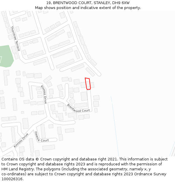19, BRENTWOOD COURT, STANLEY, DH9 6XW: Location map and indicative extent of plot