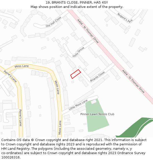 19, BRIANTS CLOSE, PINNER, HA5 4SY: Location map and indicative extent of plot