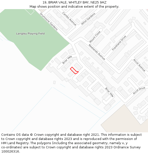 19, BRIAR VALE, WHITLEY BAY, NE25 9AZ: Location map and indicative extent of plot