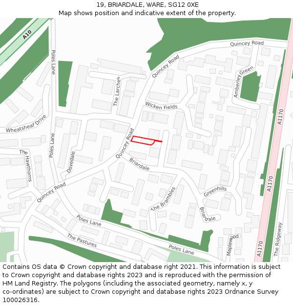 19, BRIARDALE, WARE, SG12 0XE: Location map and indicative extent of plot