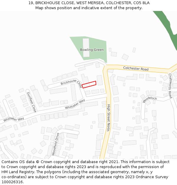 19, BRICKHOUSE CLOSE, WEST MERSEA, COLCHESTER, CO5 8LA: Location map and indicative extent of plot