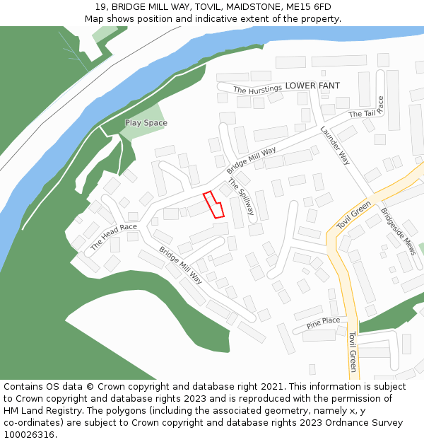 19, BRIDGE MILL WAY, TOVIL, MAIDSTONE, ME15 6FD: Location map and indicative extent of plot