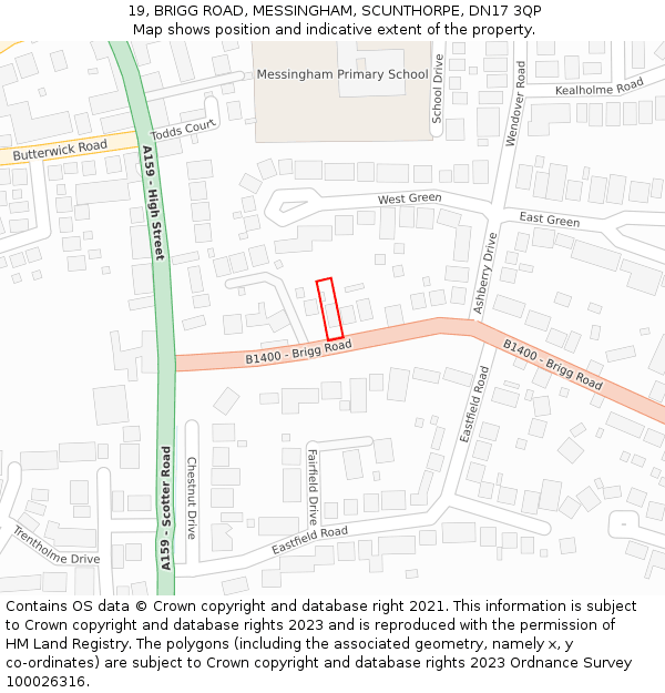 19, BRIGG ROAD, MESSINGHAM, SCUNTHORPE, DN17 3QP: Location map and indicative extent of plot