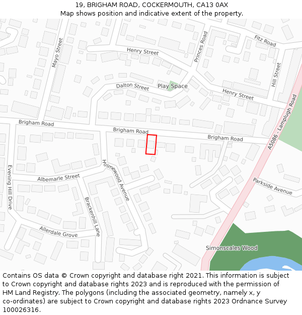 19, BRIGHAM ROAD, COCKERMOUTH, CA13 0AX: Location map and indicative extent of plot