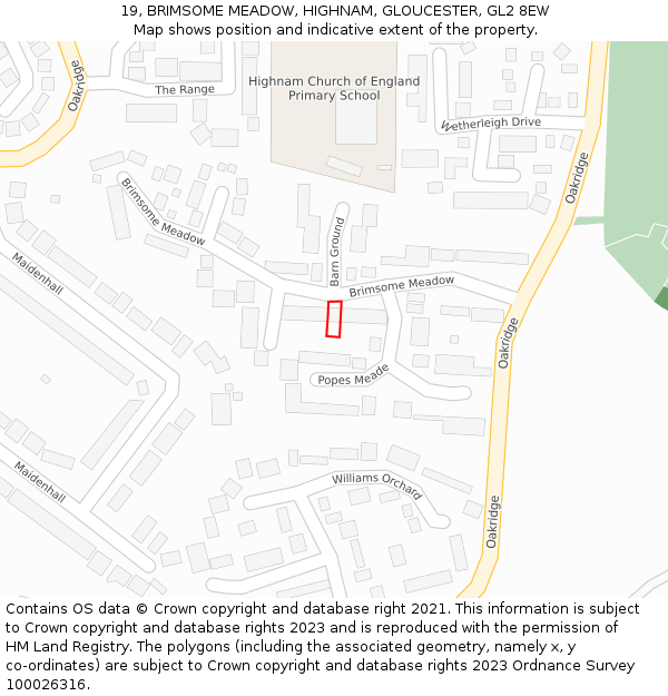 19, BRIMSOME MEADOW, HIGHNAM, GLOUCESTER, GL2 8EW: Location map and indicative extent of plot