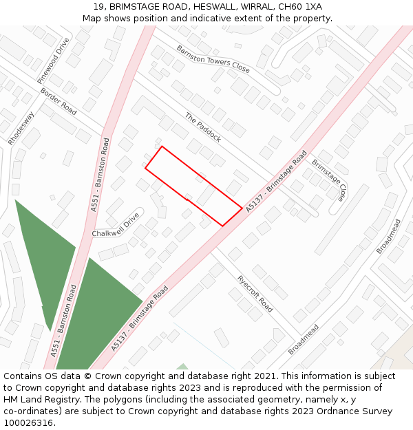 19, BRIMSTAGE ROAD, HESWALL, WIRRAL, CH60 1XA: Location map and indicative extent of plot