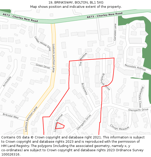 19, BRINKSWAY, BOLTON, BL1 5XG: Location map and indicative extent of plot