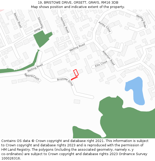 19, BRISTOWE DRIVE, ORSETT, GRAYS, RM16 3DB: Location map and indicative extent of plot