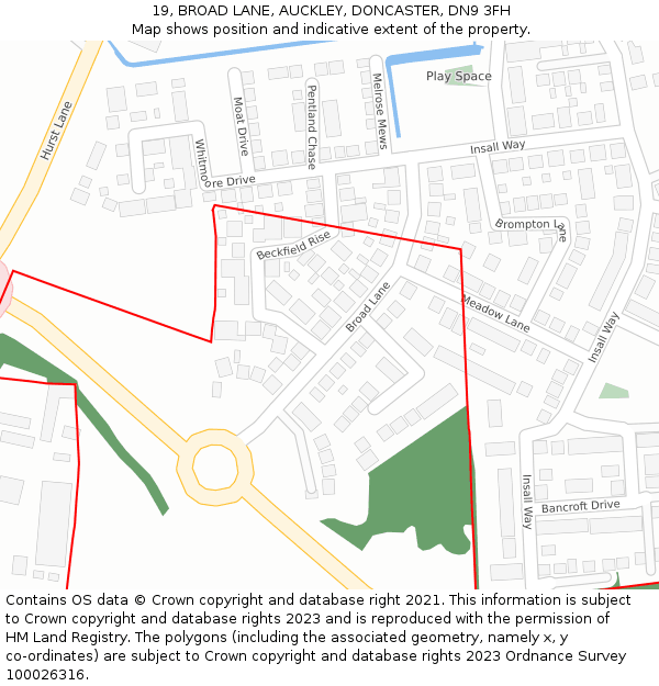 19, BROAD LANE, AUCKLEY, DONCASTER, DN9 3FH: Location map and indicative extent of plot