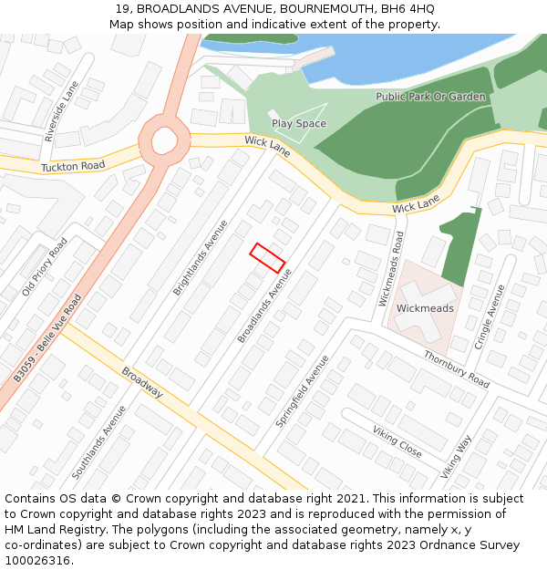 19, BROADLANDS AVENUE, BOURNEMOUTH, BH6 4HQ: Location map and indicative extent of plot