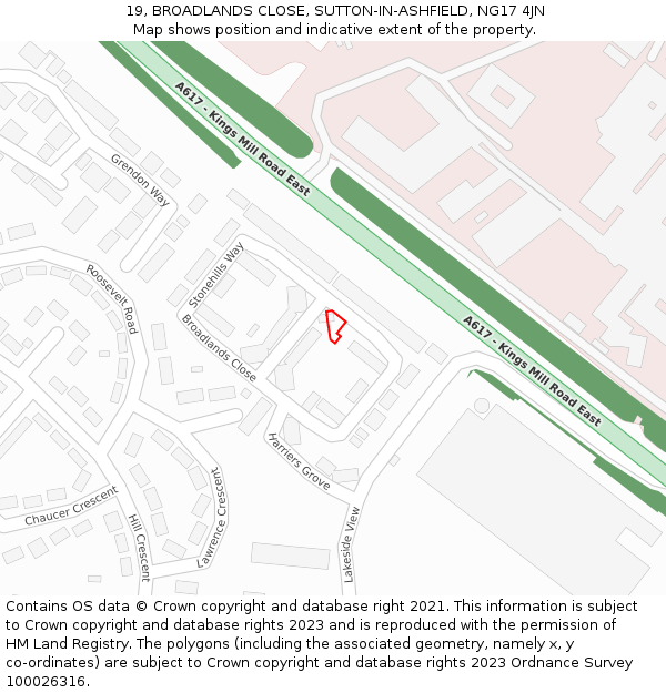 19, BROADLANDS CLOSE, SUTTON-IN-ASHFIELD, NG17 4JN: Location map and indicative extent of plot