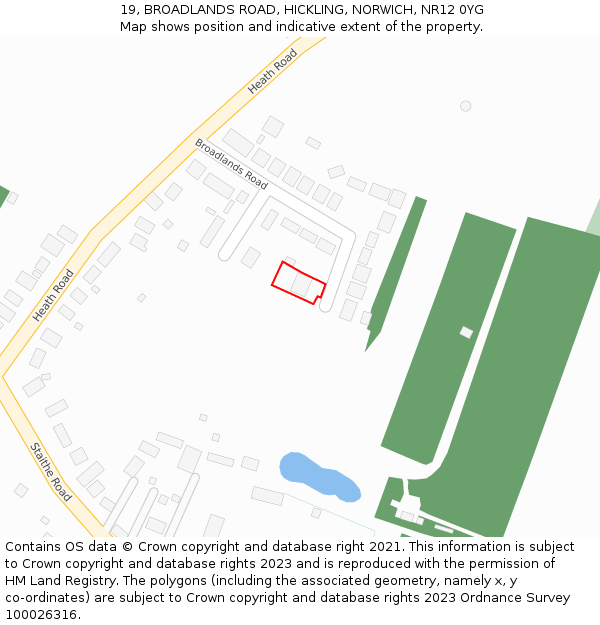 19, BROADLANDS ROAD, HICKLING, NORWICH, NR12 0YG: Location map and indicative extent of plot