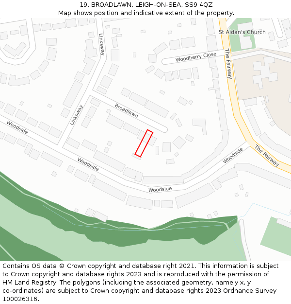 19, BROADLAWN, LEIGH-ON-SEA, SS9 4QZ: Location map and indicative extent of plot