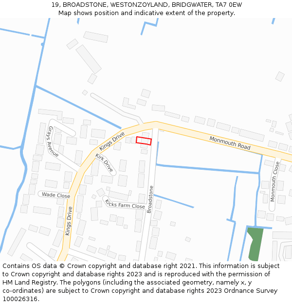 19, BROADSTONE, WESTONZOYLAND, BRIDGWATER, TA7 0EW: Location map and indicative extent of plot