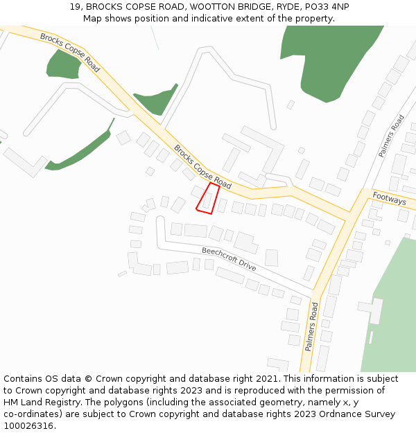 19, BROCKS COPSE ROAD, WOOTTON BRIDGE, RYDE, PO33 4NP: Location map and indicative extent of plot