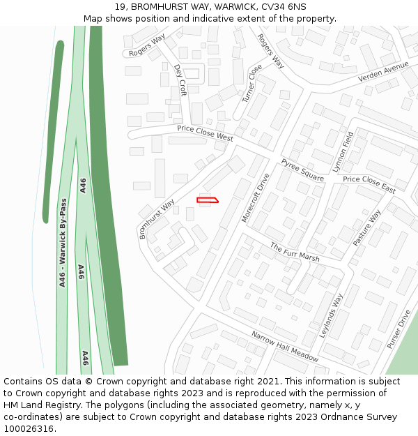 19, BROMHURST WAY, WARWICK, CV34 6NS: Location map and indicative extent of plot