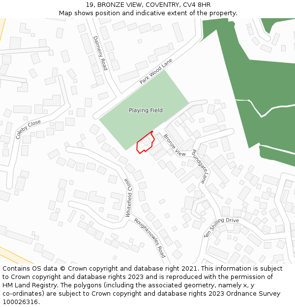 19, BRONZE VIEW, COVENTRY, CV4 8HR: Location map and indicative extent of plot