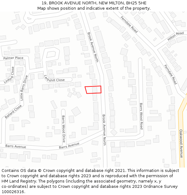 19, BROOK AVENUE NORTH, NEW MILTON, BH25 5HE: Location map and indicative extent of plot