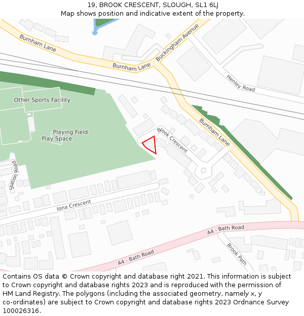 19, BROOK CRESCENT, SLOUGH, SL1 6LJ: Location map and indicative extent of plot