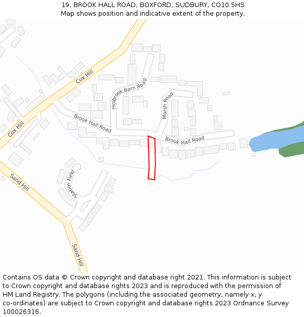 19, BROOK HALL ROAD, BOXFORD, SUDBURY, CO10 5HS: Location map and indicative extent of plot