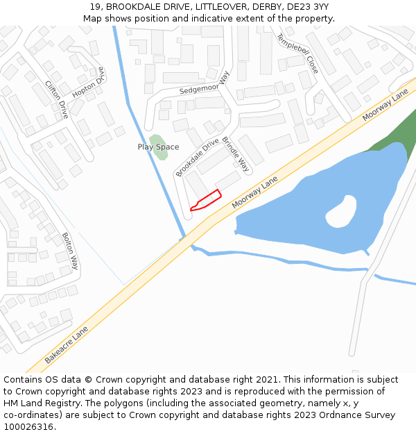 19, BROOKDALE DRIVE, LITTLEOVER, DERBY, DE23 3YY: Location map and indicative extent of plot