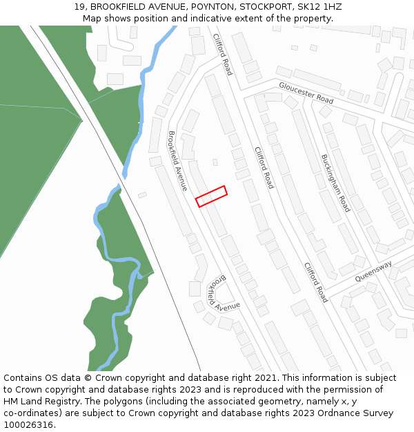 19, BROOKFIELD AVENUE, POYNTON, STOCKPORT, SK12 1HZ: Location map and indicative extent of plot