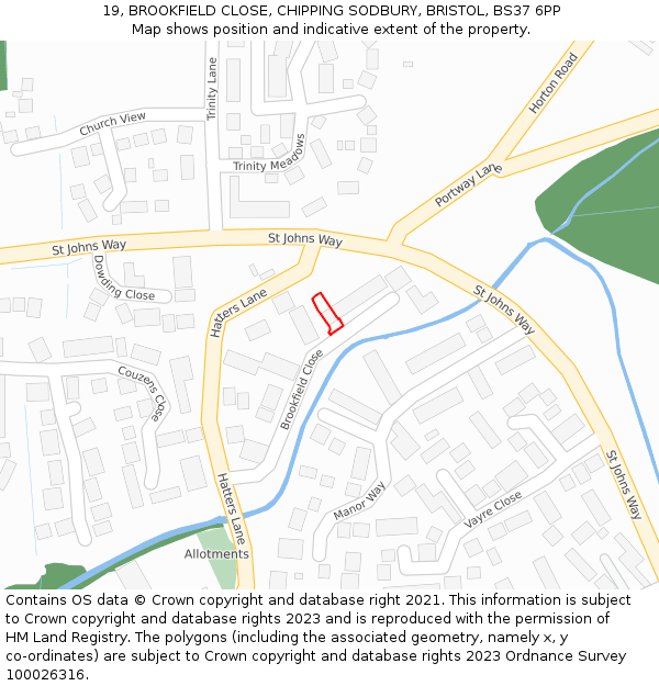 19, BROOKFIELD CLOSE, CHIPPING SODBURY, BRISTOL, BS37 6PP: Location map and indicative extent of plot