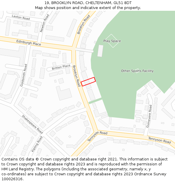 19, BROOKLYN ROAD, CHELTENHAM, GL51 8DT: Location map and indicative extent of plot