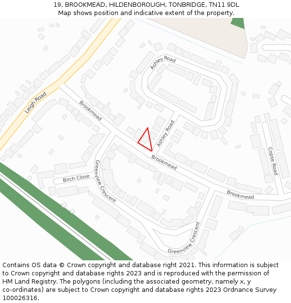 19, BROOKMEAD, HILDENBOROUGH, TONBRIDGE, TN11 9DL: Location map and indicative extent of plot