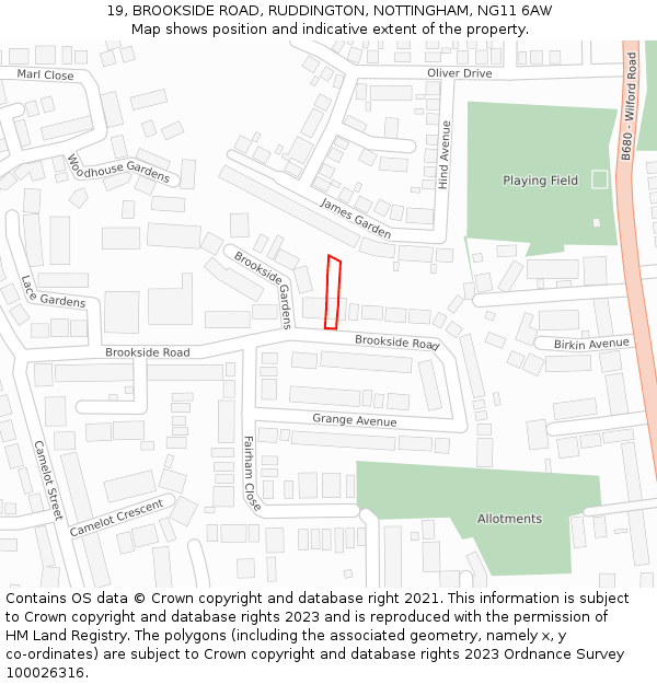 19, BROOKSIDE ROAD, RUDDINGTON, NOTTINGHAM, NG11 6AW: Location map and indicative extent of plot