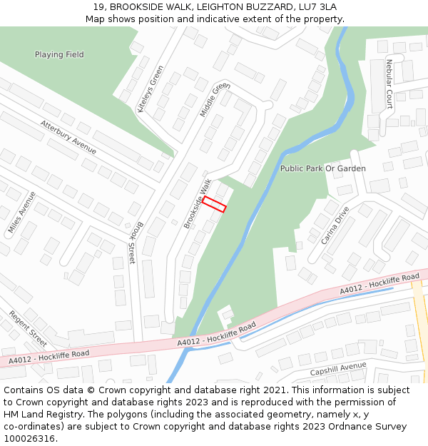 19, BROOKSIDE WALK, LEIGHTON BUZZARD, LU7 3LA: Location map and indicative extent of plot