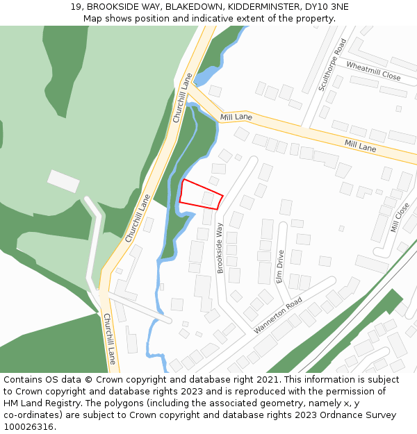 19, BROOKSIDE WAY, BLAKEDOWN, KIDDERMINSTER, DY10 3NE: Location map and indicative extent of plot