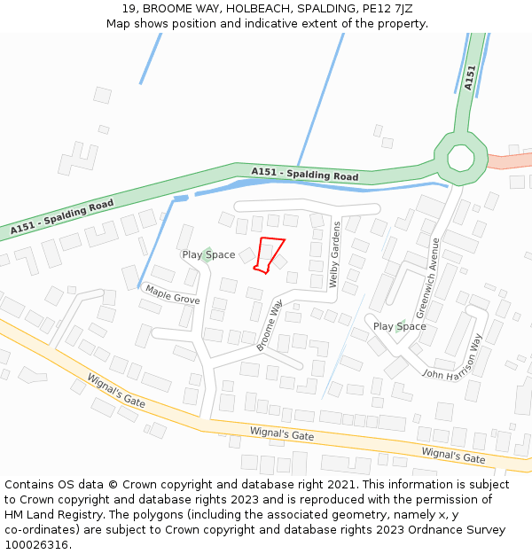 19, BROOME WAY, HOLBEACH, SPALDING, PE12 7JZ: Location map and indicative extent of plot