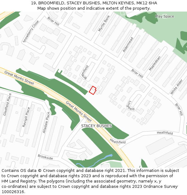 19, BROOMFIELD, STACEY BUSHES, MILTON KEYNES, MK12 6HA: Location map and indicative extent of plot