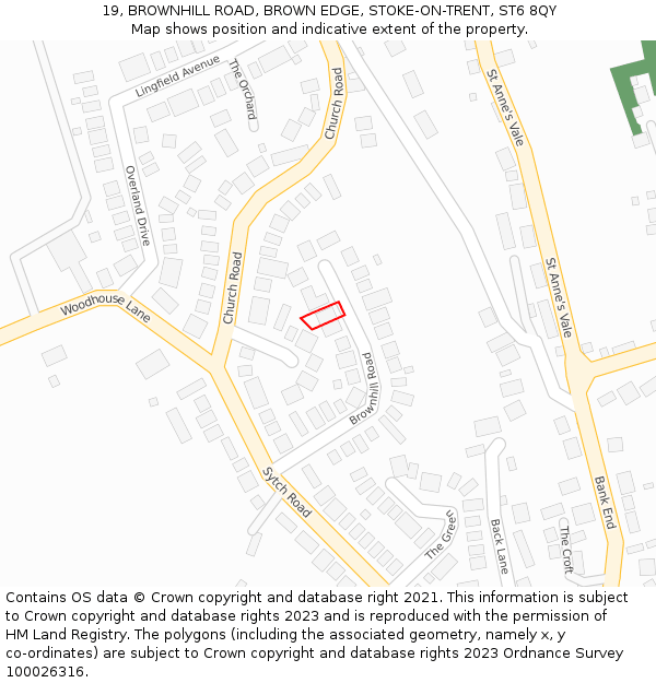 19, BROWNHILL ROAD, BROWN EDGE, STOKE-ON-TRENT, ST6 8QY: Location map and indicative extent of plot