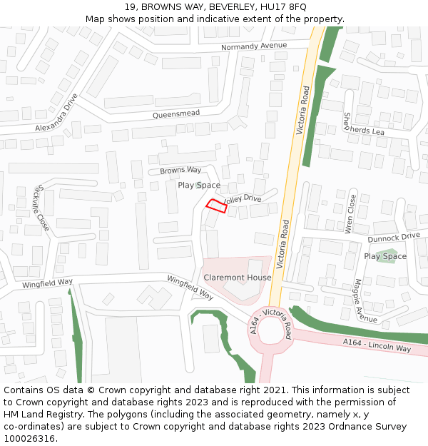 19, BROWNS WAY, BEVERLEY, HU17 8FQ: Location map and indicative extent of plot