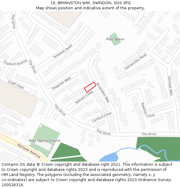 19, BRYANSTON WAY, SWINDON, SN3 3PG: Location map and indicative extent of plot