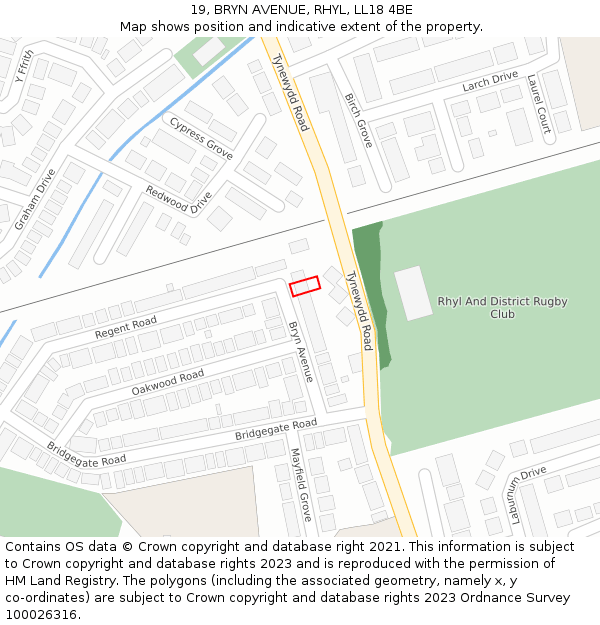 19, BRYN AVENUE, RHYL, LL18 4BE: Location map and indicative extent of plot