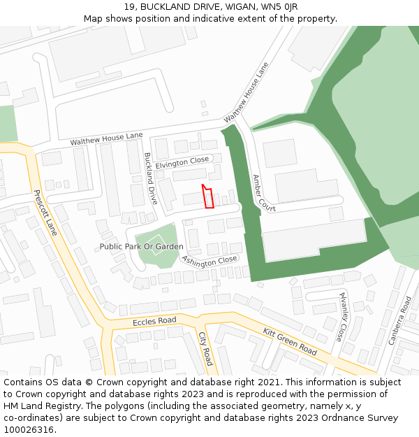 19, BUCKLAND DRIVE, WIGAN, WN5 0JR: Location map and indicative extent of plot